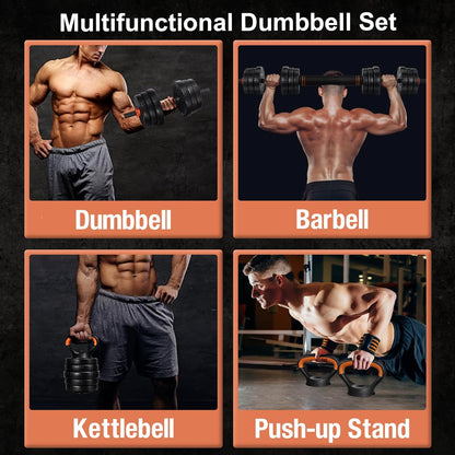 Adjustable Dumbbell Set, 22/44/66/88Lbs Free Weights Dumbbells for Home Gym, 4 in 1 Set, Barbell Set, Dumbbell Set, Kettlebell Set and Push-Ups, Non-Slip Handles, Fitness for Men Women